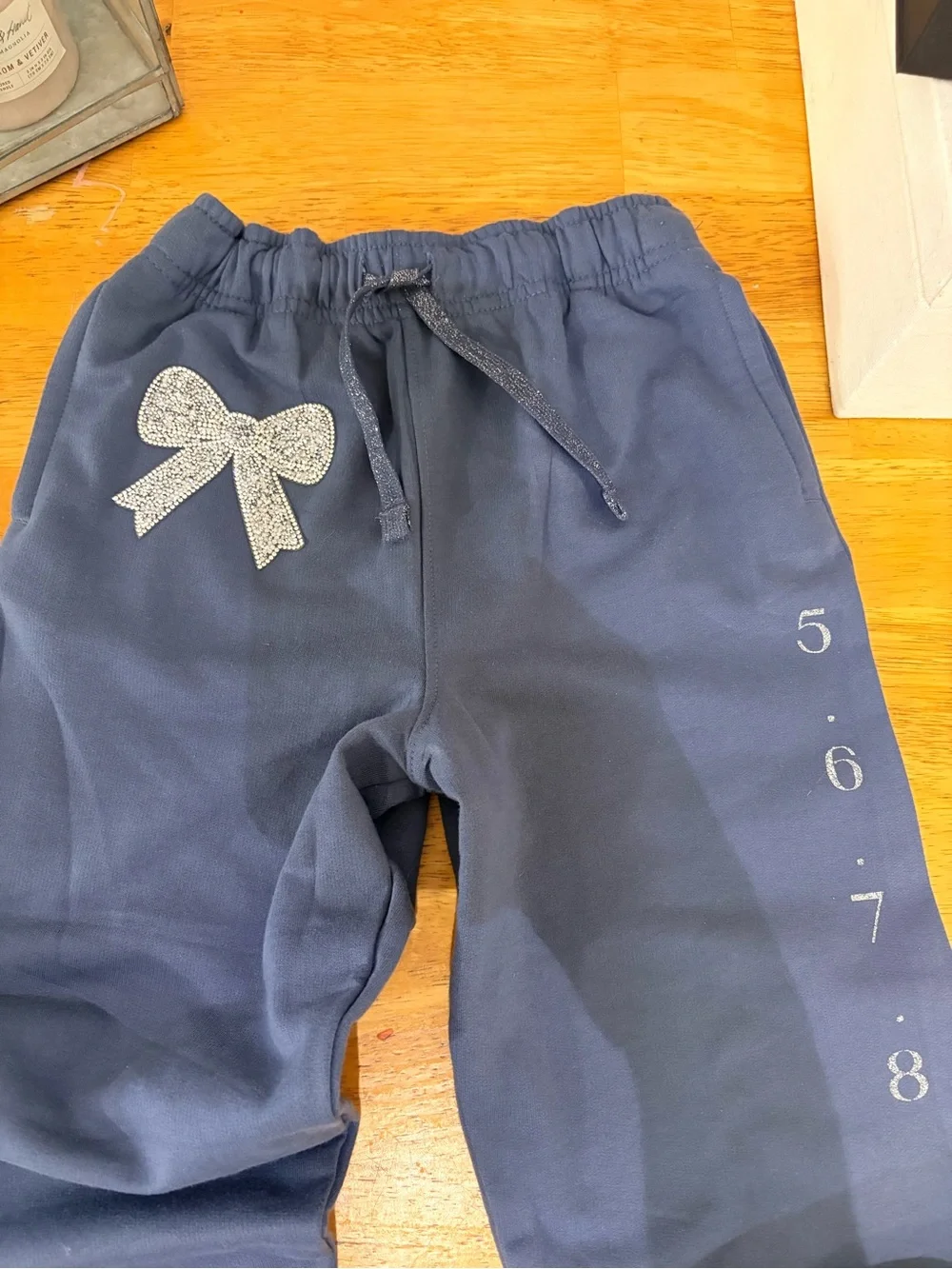 Girls Navy cheer/dance Jogger Pants with Glitter Bow